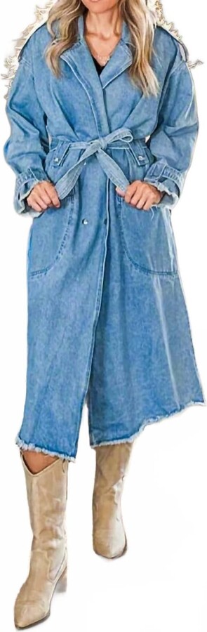 Lola Hats Tina Trench Coat In Light Denim