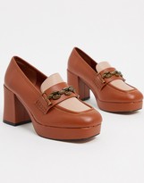 Thumbnail for your product : ASOS DESIGN Selina platform mid-heeled loafers in blush/tan