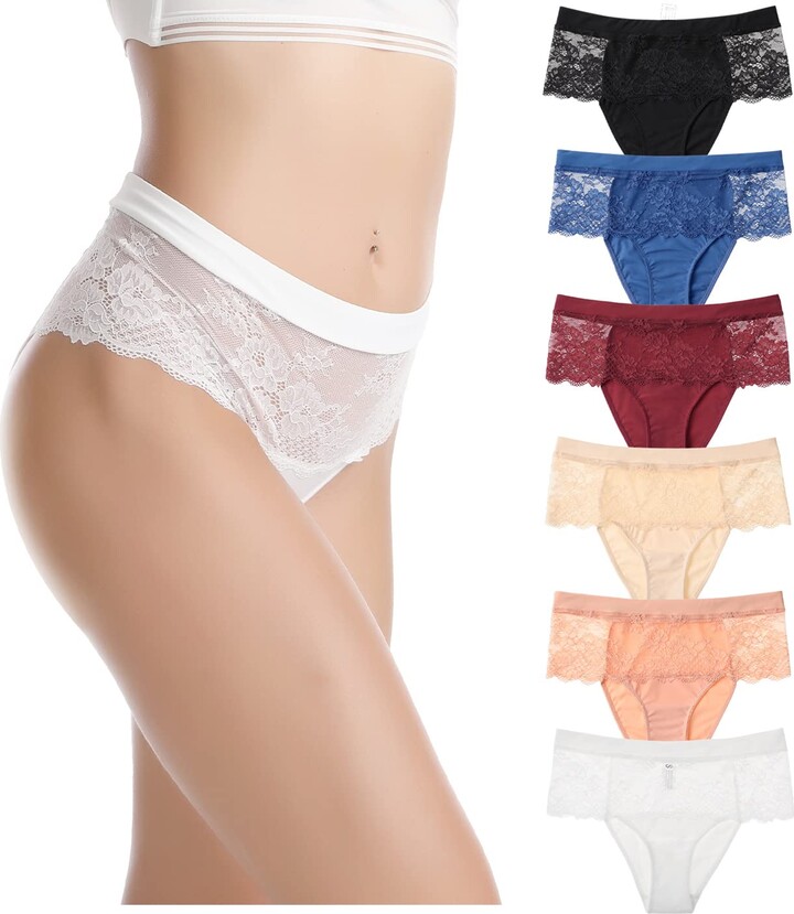 Levao Women Lace Underwear Bikini Panties Soft Stretch Briefs Sexy High  Waist Knickers Pack of 6 - ShopStyle
