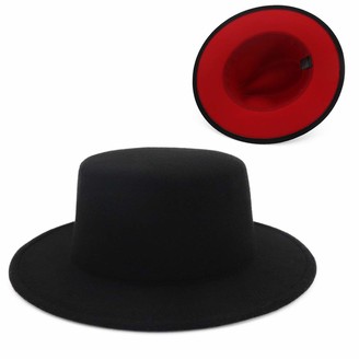 Generies Women's Retro Style Flat Top Hat Wide Brim Boater Wool Felt Hat Derby Fedroa Church Hat Double-Sided UK 7 1/8