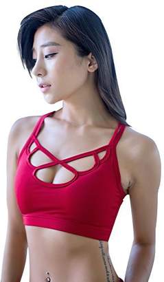 Helisopus Women's Strappy Crisscross Back Comfort Active Support Yoga Gym Sports Bra Tops (M, )
