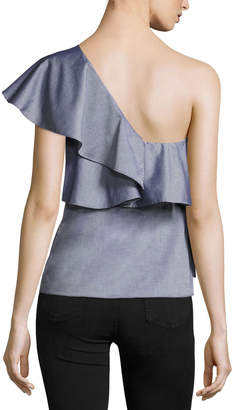 Milly Cascade One-Shoulder Cross-Dyed Italian Shirting Top