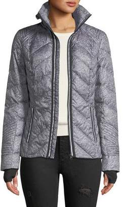Blanc Noir Metallic Zip-Front Quilted Puffer Jacket with Reflective Trim