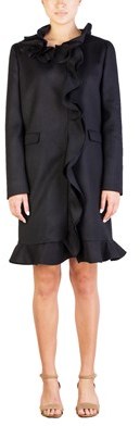 Prada Women's Virgin Wool Ruffled Trench Coat Black.