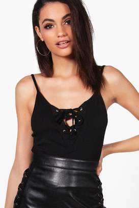 boohoo Nikki Lace Up Strappy Bralet