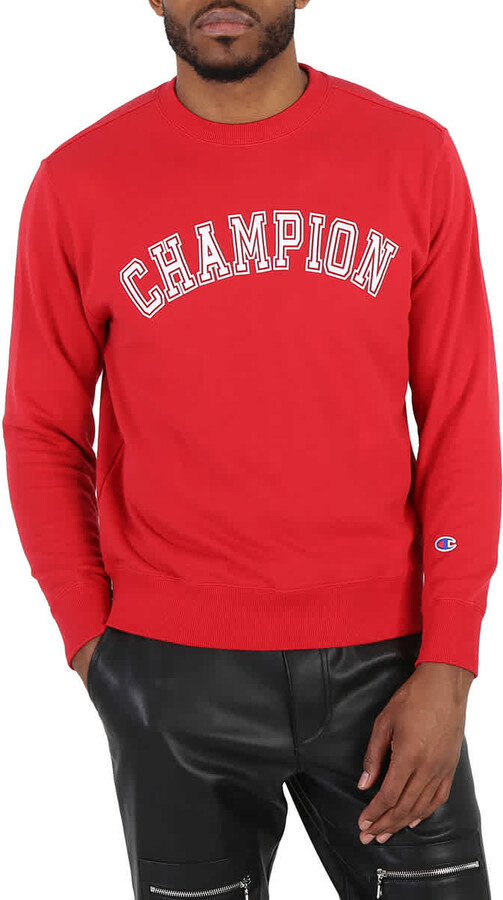 Bright Red French Terry Varsity Crewneck Sweatshirt