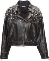 Thumbnail for your product : Miu Miu Crystal-Embellished Cropped Biker Jacket