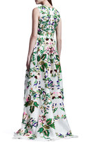 Thumbnail for your product : Valentino Embroidered Silk Organza Gown, White/Green
