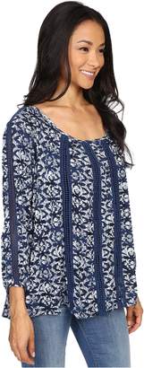 Lucky Brand Printed Knit and Lace Top