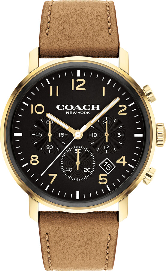 Zales Men's Coach Harrison GoldTone IP Chronograph Brown Strap Watch