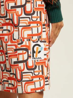 Prada U Print Wrap Style Cotton Skirt - Womens - Orange Print