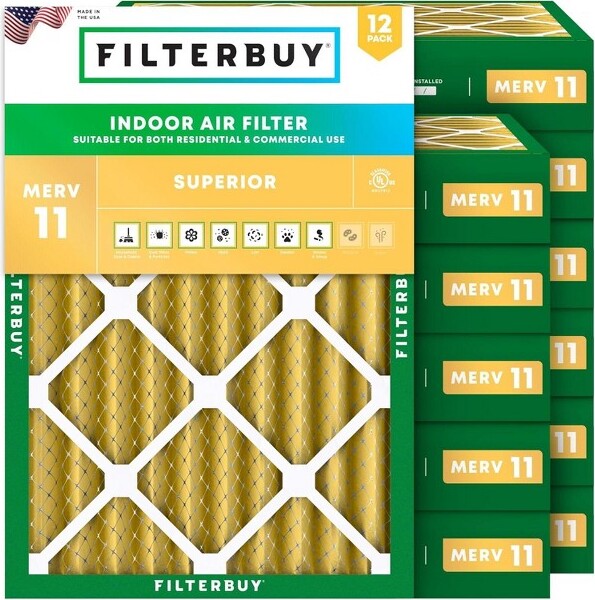 Filterbuy25x32x4AirFilter(12-Pack)PleatedMERV11AllergenDefenseReplacementHVACACFurnaceFilters(ActualSize:24.50x31.50x3.63)