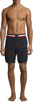 Thumbnail for your product : Moncler Camouflage Tricolor-Band Swim Trunks, Navy