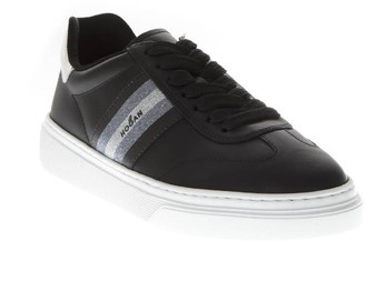 Hogan H365 Black Leather Sneakers With Glitter Insert