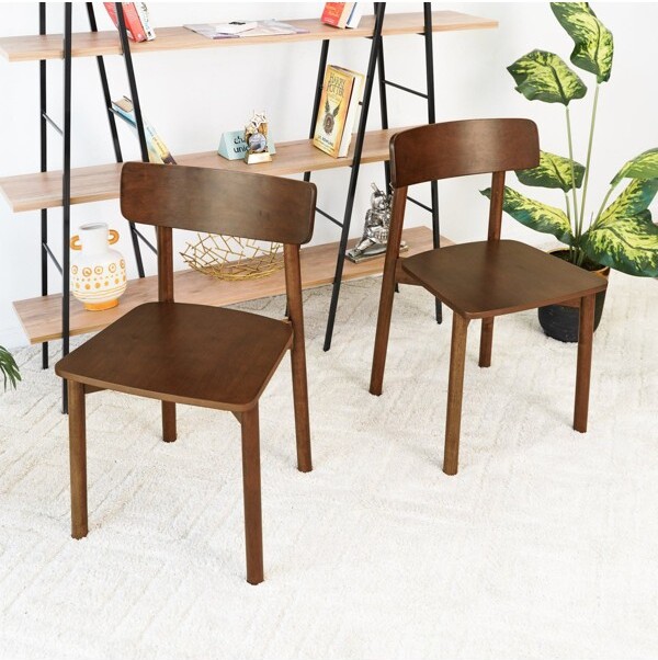 FONTOIDiningChairs2-PieceWalnutSolidWoodChairswithCurvedBackandSlantedLegsMidCenturyforDiningRoomBrown17.7\