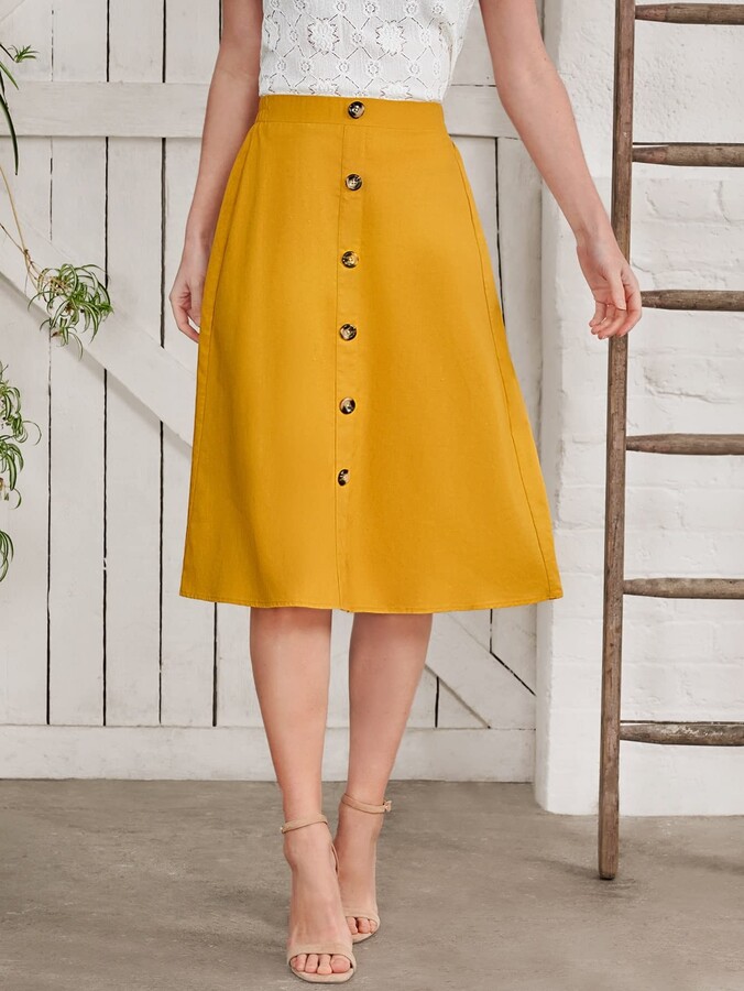 SIGNAM 2023 Summer Spring Women's Casual Skirts Button Front Solid