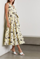 Thumbnail for your product : Erdem Mimosa Belted Floral-print Cotton-twill Midi Dress - Pastel yellow