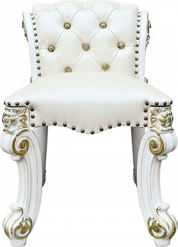 Rosdorf Park Beige Rectangular Armless Vanity Stool With Antique Silver Finish Padded Seat And Back Button - Rolled  25 Inches Wide For Bedroom Use Solid Patter