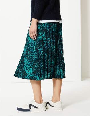 Marks and Spencer Animal Print Pleated Midi Skirt