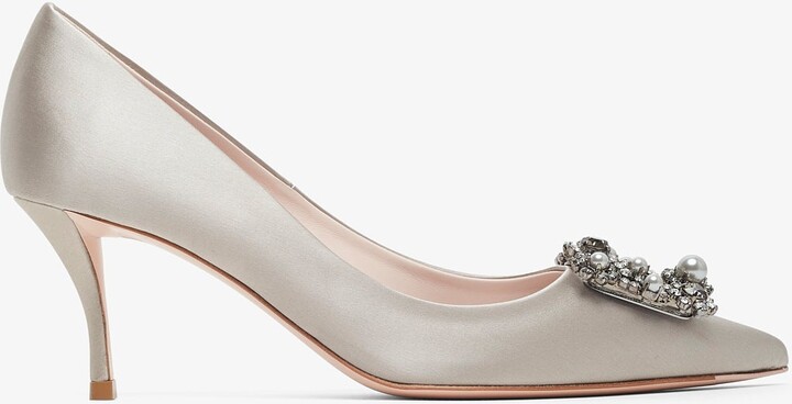 Roger Vivier Flower 65 beige strass satin pumps