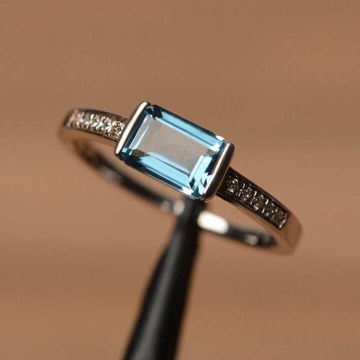 Etsy London Blue Topaz Ring Emerald Cut Sterling Silver Engagement For Her
