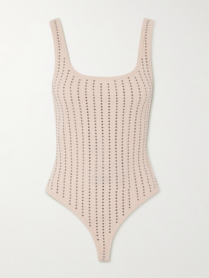 ATTICO Crystal-embellished Ribbed Cotton-jersey Bodysuit - Ecru