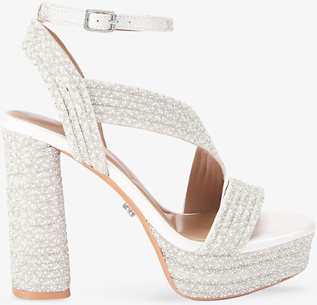 Carvela Womens White Gala Jewel-Embellished Satin Heeled Platform Sandals Eur 42/ 9 Uk Women
