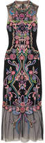Marchesa Notte - Beaded Embroidered Tulle Midi Dress - Black