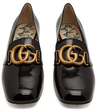 Gucci Gg Marmont Patent Leather Block Heel Loafers - Womens - Black