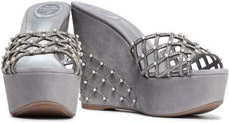 Rene Caovilla Rene' Caovilla Embellished Laser-cut Suede Wedge Sandals
