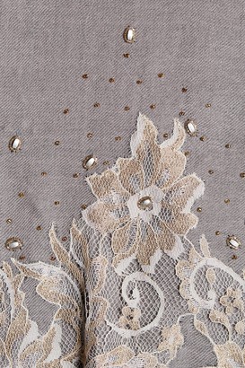 Saachi Grey Elegant Gold Lace Wool Wrap