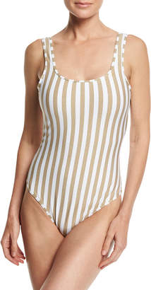 Diane von Furstenberg Striped Classic One-Piece Swimsuit, White Multi