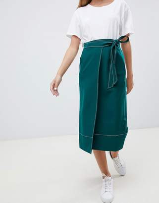 ASOS Petite DESIGN Petite Tailored Midi Wrap Skirt with Topstitch