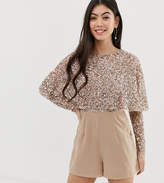 Thumbnail for your product : Maya Petite cape detail playsuit with tonal delicate sequin top in taupe blush