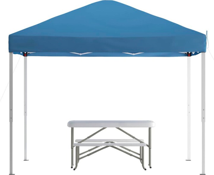 Emma+oliver Portable Tailgate Camping Or Event Set With White Pop Up Event Canopy Tent With Carry Bag And Folding Table With Benches Set