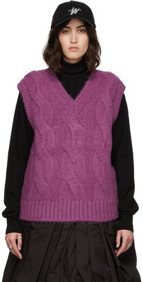 we11done Purple Brushed Cable Knit Vest