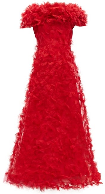 Rodarte Rosette-applique Tulle Gown - Red - ShopStyle Evening Dresses