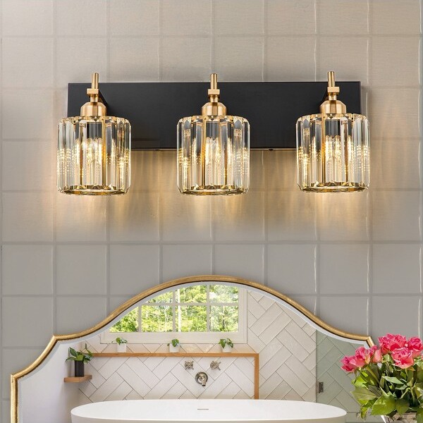 LLHZSYModernDimmableBathroomVanityLightCrystalGlassWallSconce-3Light-Black&Gold