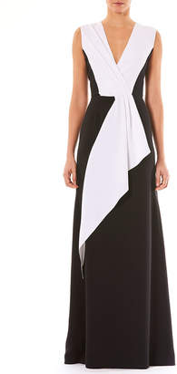 Carolina Herrera V-Neck Sleeveless Draped Silk Evening Gown