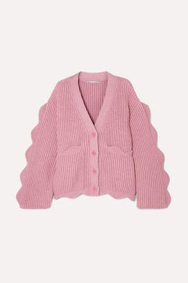 Stella McCartney Scalloped Ribbed Cotton And Wool-blend Cardigan - Pink
