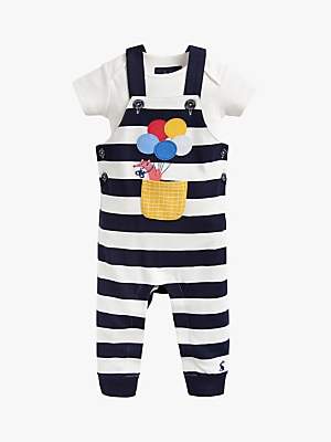 Joules Baby Joule Wilber Jersey Stripe Dungaree and T-Shirt Set, Blue/White