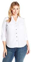 Thumbnail for your product : Notations Women's Plus Size Long Rolled to 3/4 Sleeve Madarin Collar Shirt