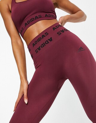 adidas Training Aeroknit leggings in burgundy - ShopStyle