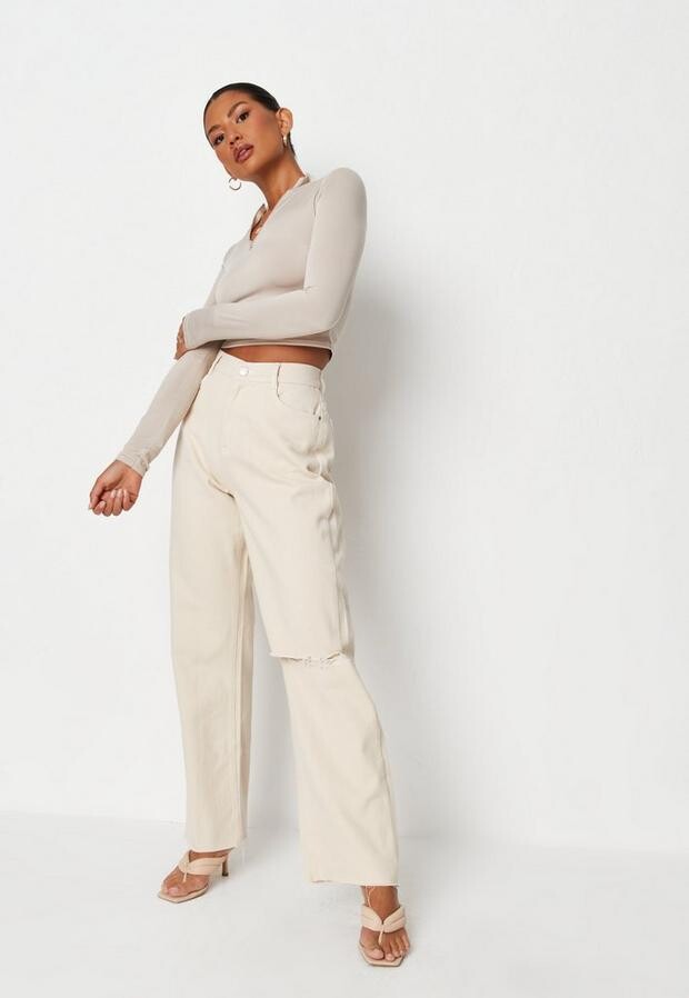 Missguided Sarah Ashcroft X Cream Washed Baggy Boyfriend Jeans - ShopStyle