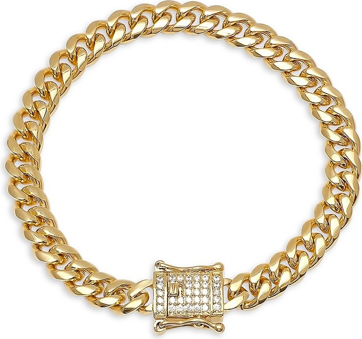 Anthony Jacobs Stainless Steel & Simulated Diamond Miami Cuban Chain
