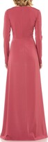 Thumbnail for your product : Kay Unger New York Adelina V-Neck Long-Sleeve Stretch Faille Gown w/ Side Slit