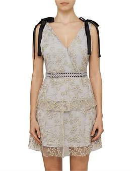 Self-Portrait Tiered Floral Embroidery Mesh Mini Dress
