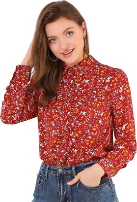 Allegra K Damen Hemdblusenkleid mit spitzem Ausschnitt, langen Ärmeln und Gürtel