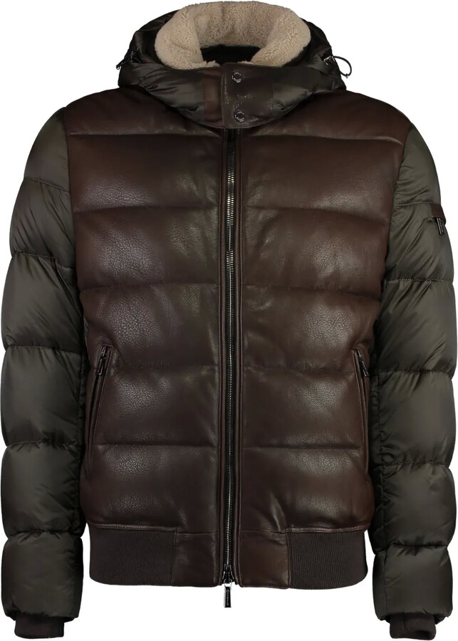 Moorer Leather-Panel Hooded Puffer Jacket