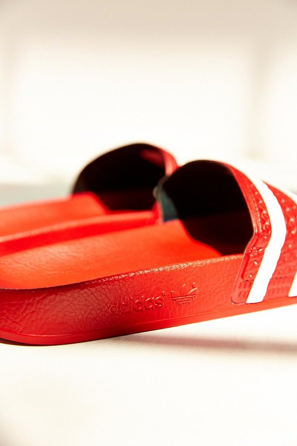 scarlet adidas slides